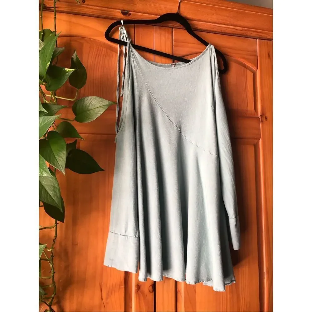 Free People Sage Green Asymmetrical Mini Dress Petite Small Boho